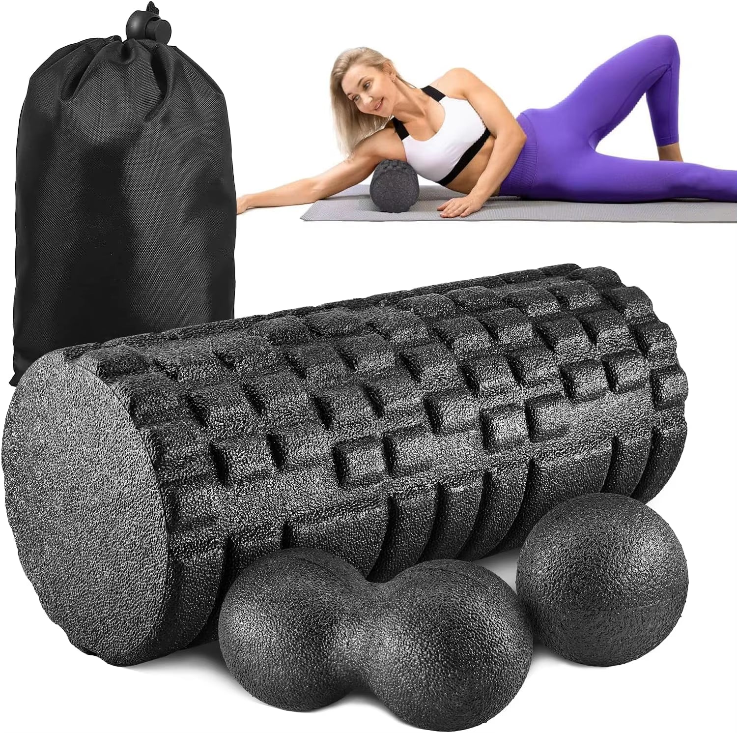 Pilates Yoga Roller Fitness Foam Roller 33X14Cm Deep Tissue Massager for Muscle Massage and Myofascial Trigger Point Release