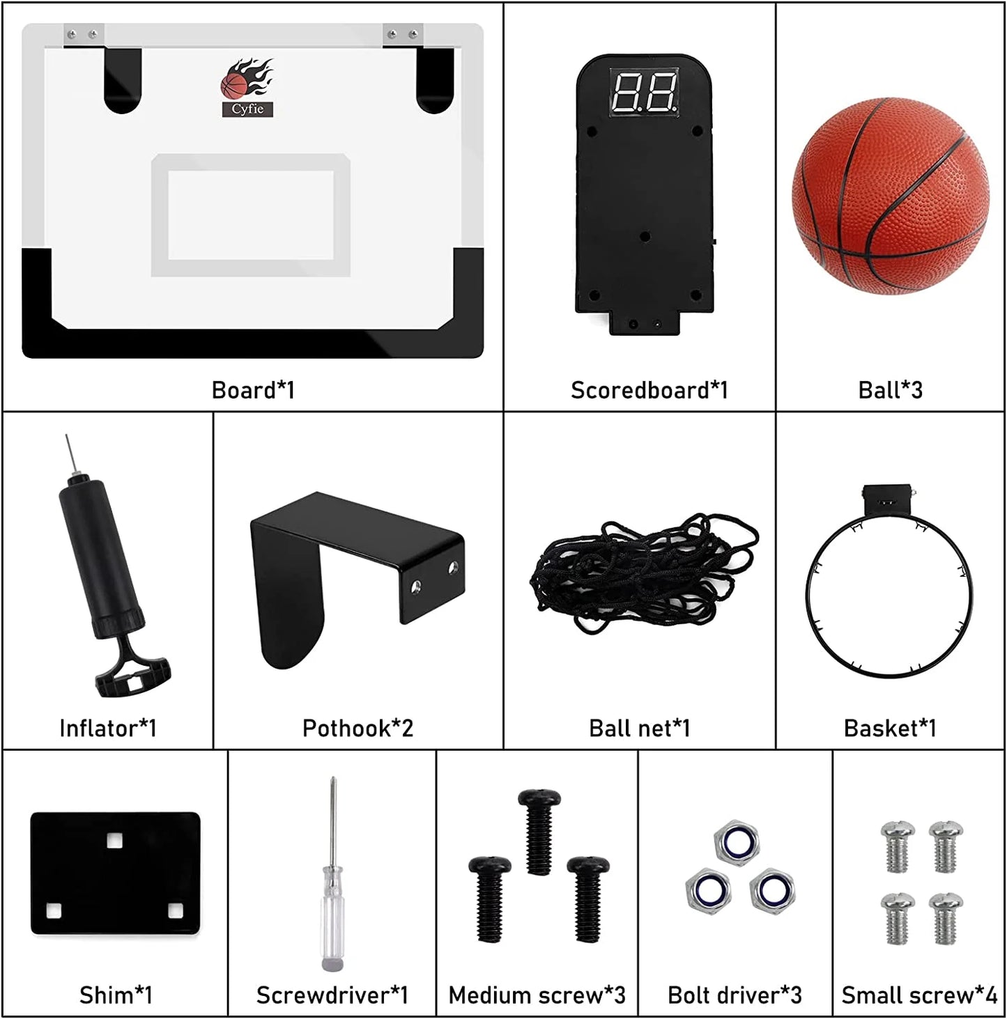 Indoor Basketball Hoop with Scoreboard and Sounds, 17"X12" Mini Door Basketball Hoop Net Set Door over the Backboard Rim with Balls for Toddles Youth Adults Outdoor Basketball Game